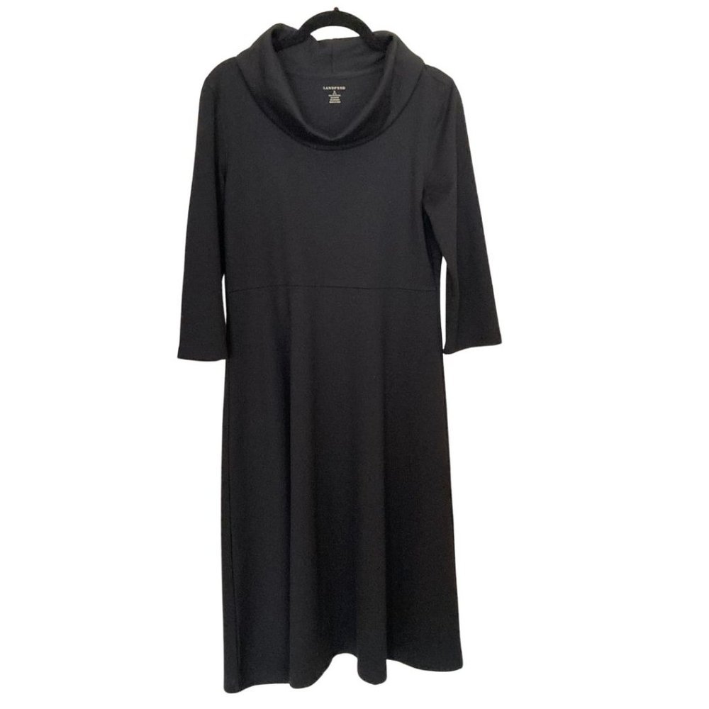Land’s End Cowl Black 3/4 Sleeved Dress Empire Waist